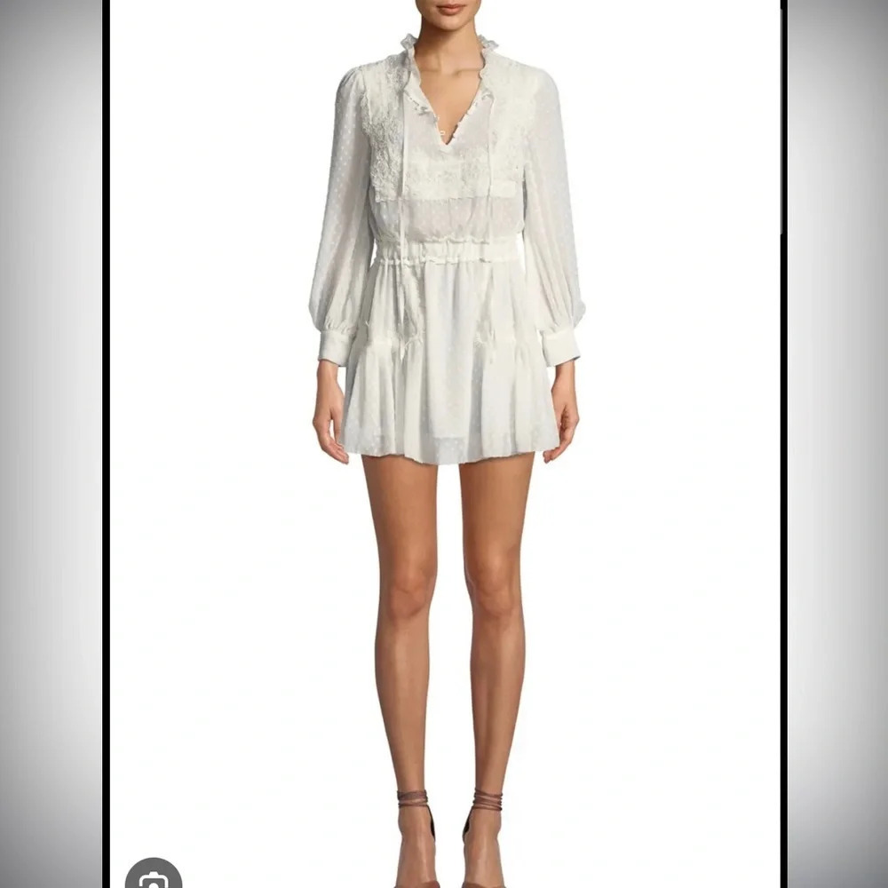 LOVESHACKFANCY Amber Lace Tie-Neck Long-Sleeve Coverup Dress small